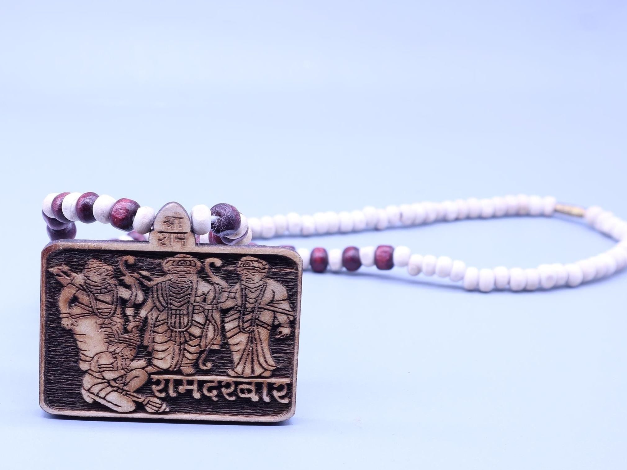 Tulsi Bead Ramayana Mala: Hand-Carved Hanuman Pendant