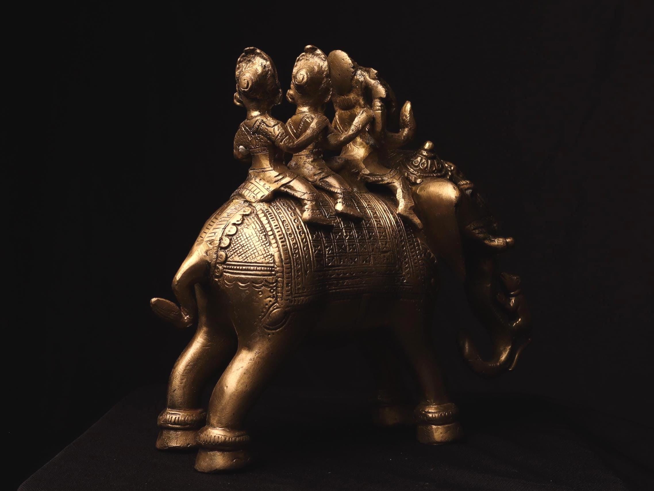 Antique Brass Ganesh Statue: Riddhi Siddhi, Handmade Nepal Idol