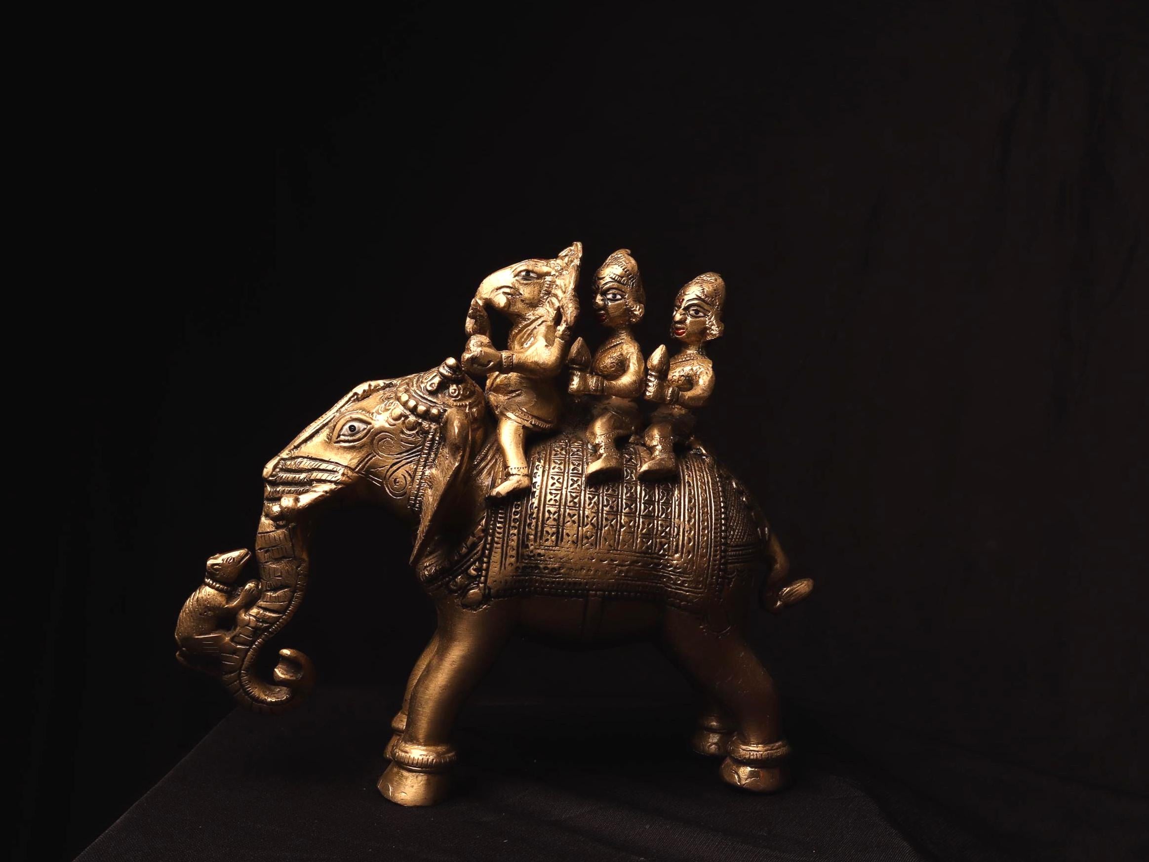 Antique Brass Ganesh Statue: Riddhi Siddhi, Handmade Nepal Idol