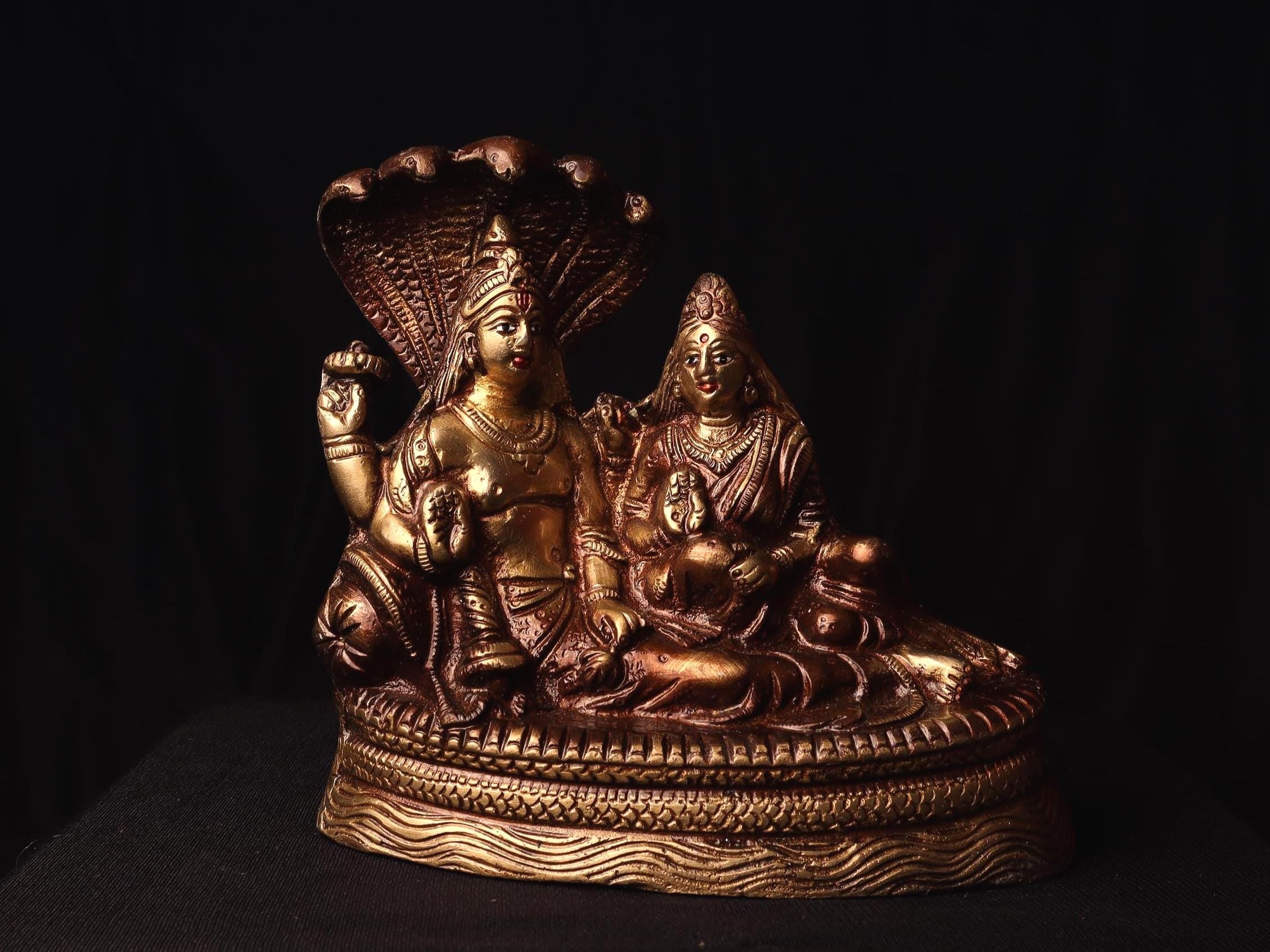 Handmade Brass Laxmi Narayan Statue: Hindu Temple Decor