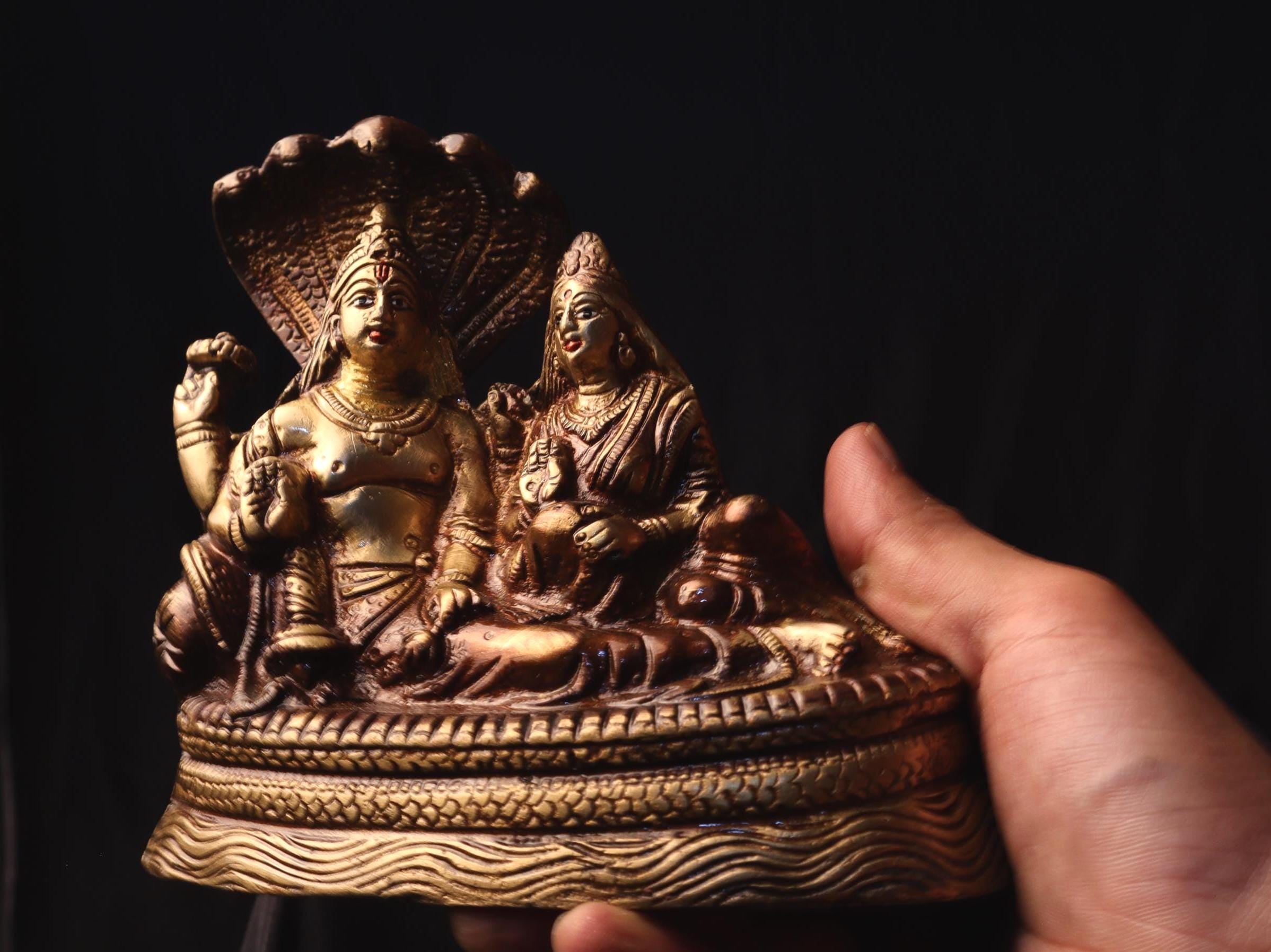 Handmade Brass Laxmi Narayan Statue: Hindu Temple Decor