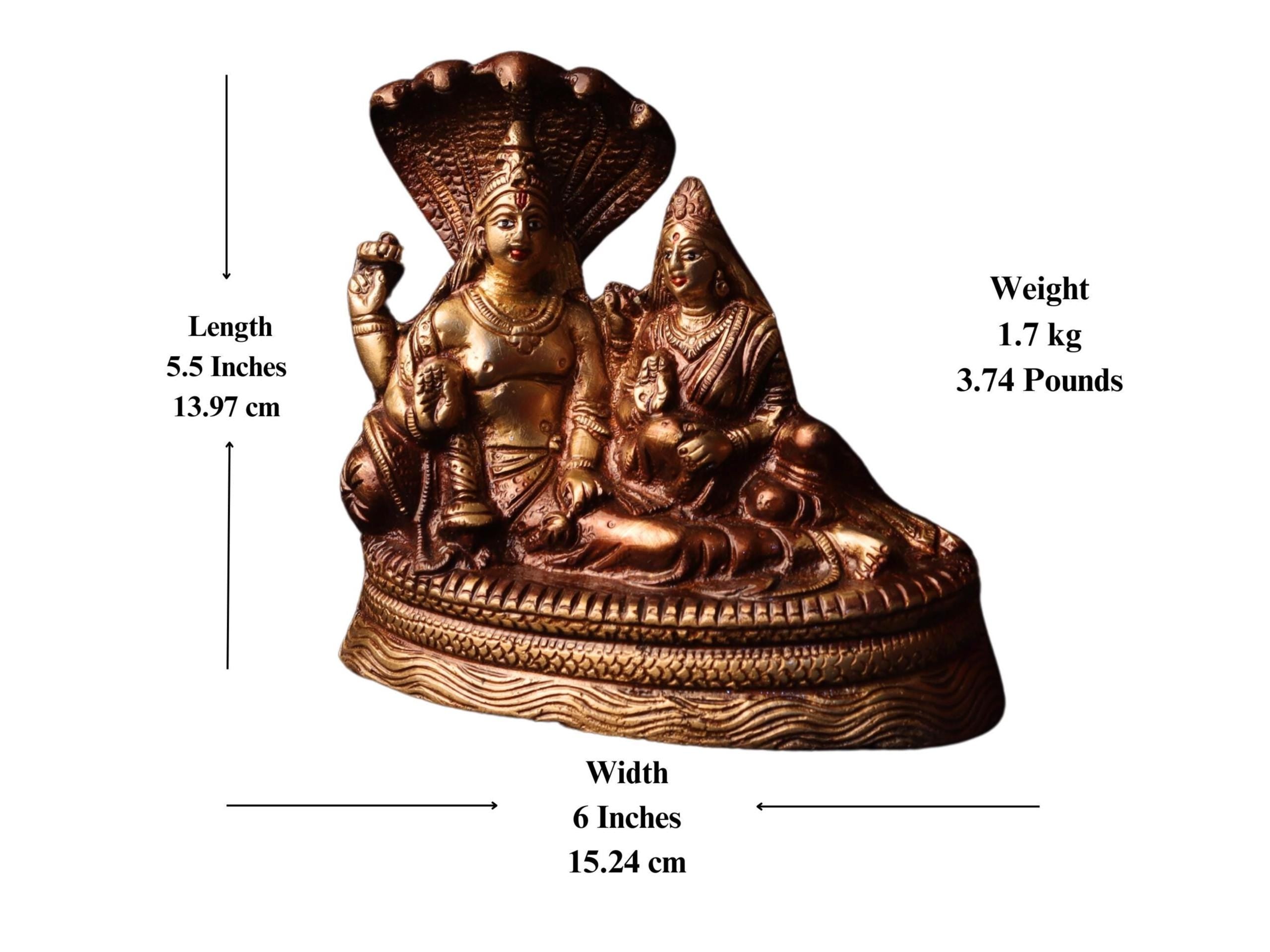 Handmade Brass Laxmi Narayan Statue: Hindu Temple Decor