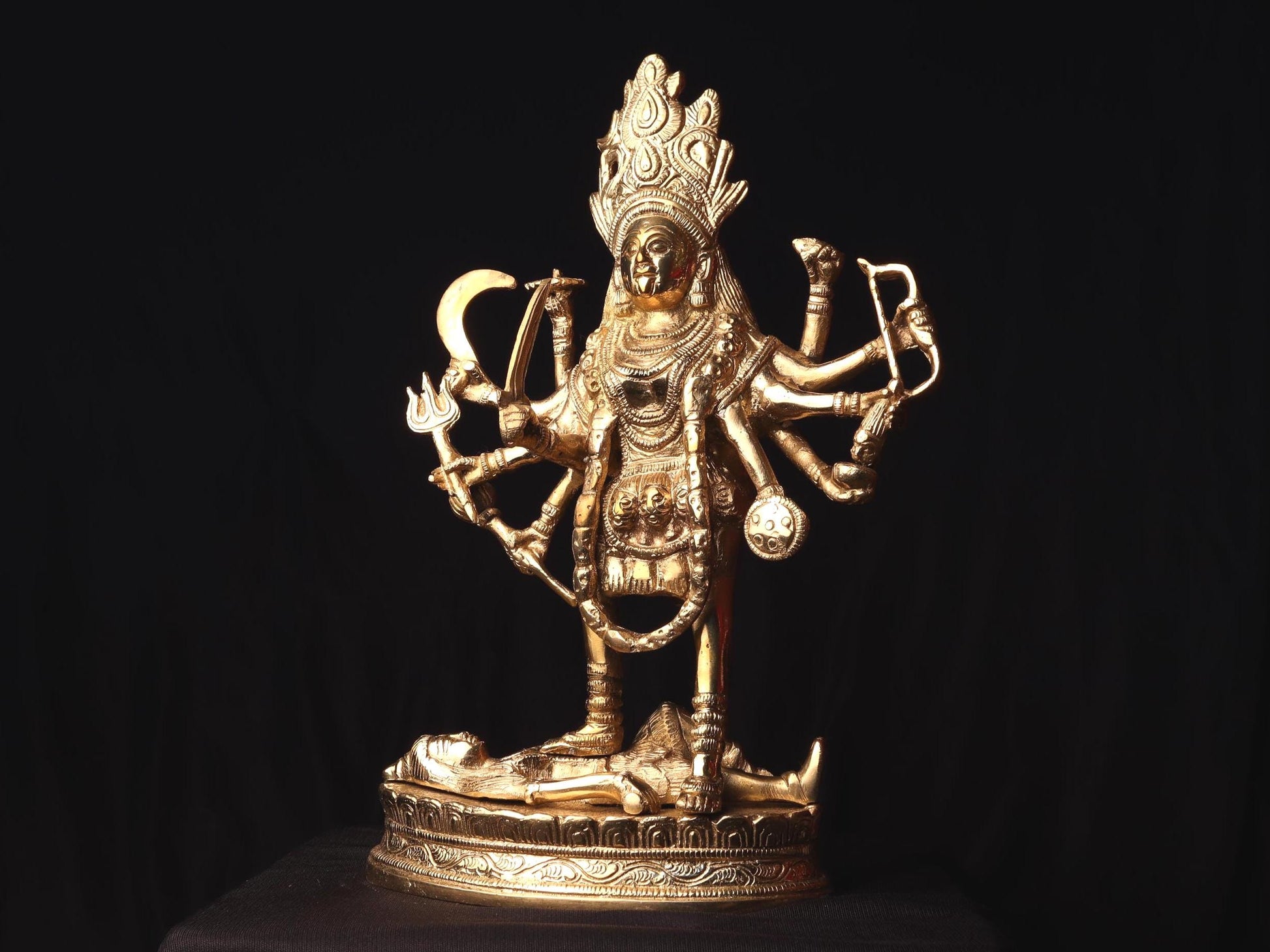 Large Brass Kali Ma Statue: Fierce Divine Goddess Idol, Nepal