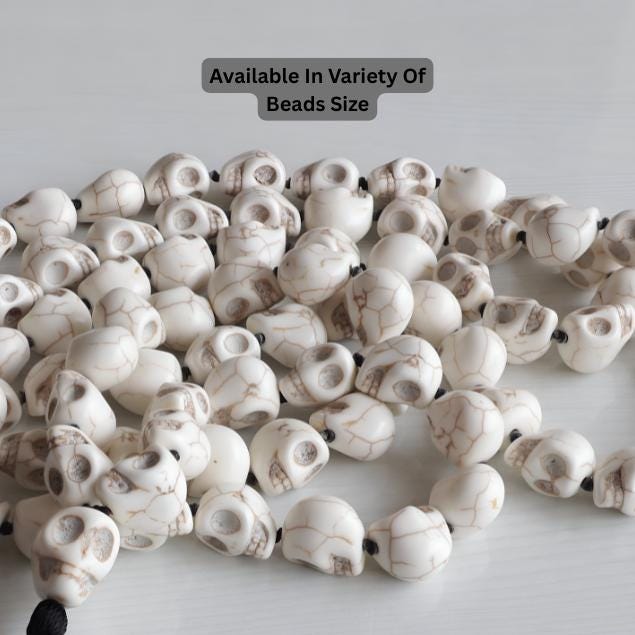 Ma Kali Skull Mala Necklace: 108+1 Natural Howlite Beads, Spiritual Rosary