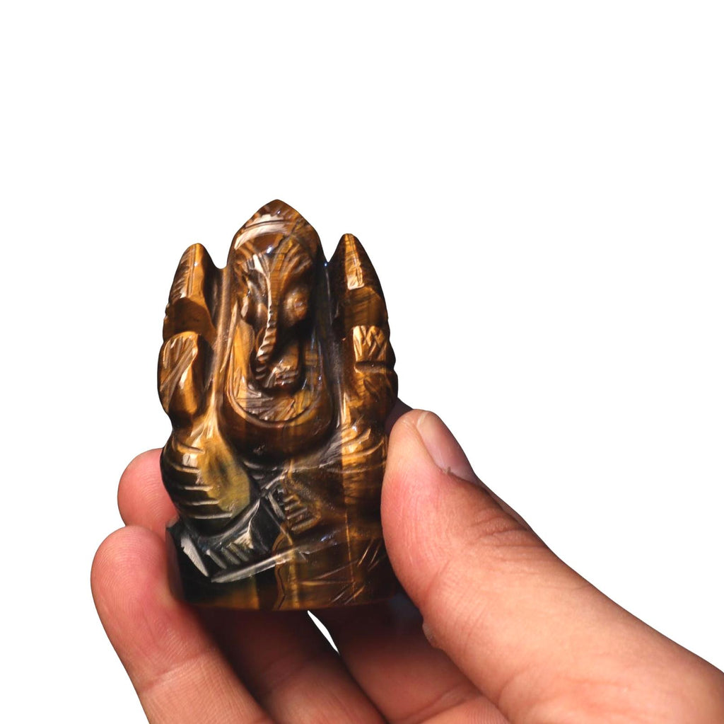 Tiger Eye Ganesha Statue: Hand-Carved Hindu Elephant God Altar Decor