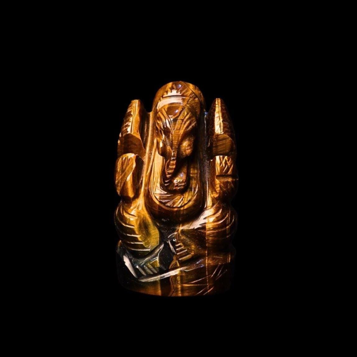Tiger Eye Ganesha Statue: Hand-Carved Hindu Elephant God Altar Decor