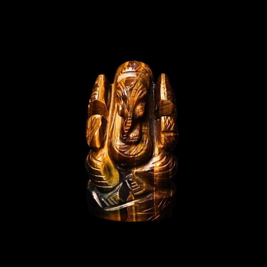 Tiger Eye Ganesha Statue: Hand-Carved Hindu Elephant God Altar Decor