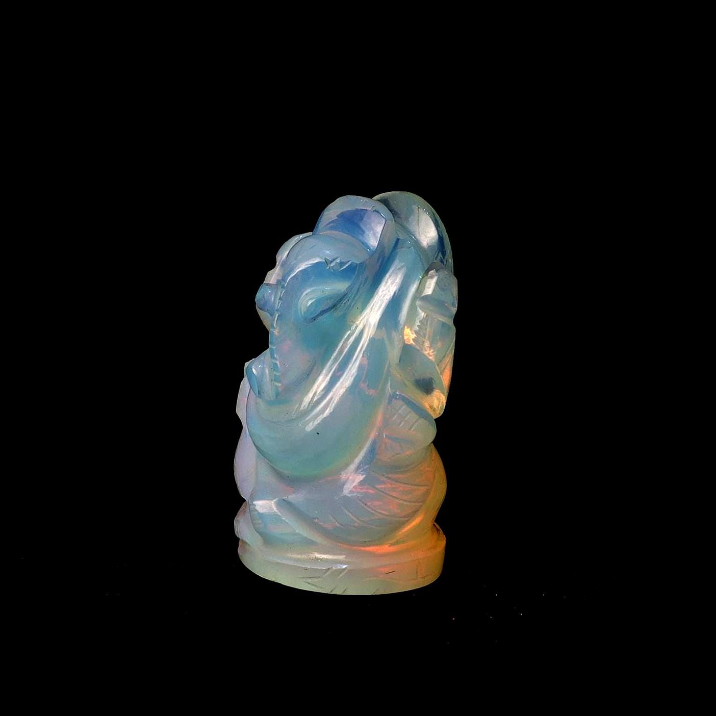 Opal Ganesha Pocket Statue: Hand Carved Lucky Charm Travel Talisman