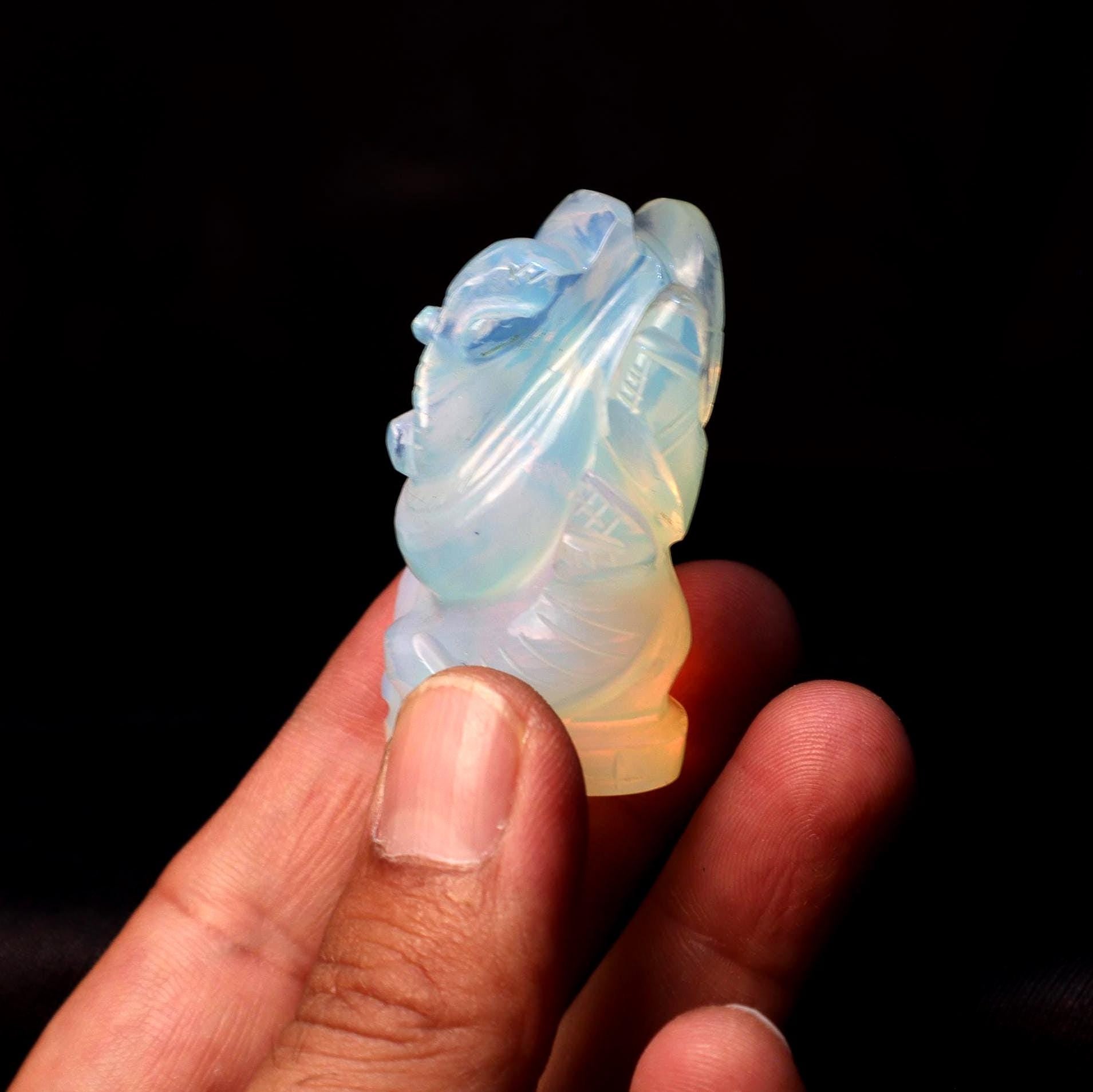Opal Ganesha Pocket Statue: Hand Carved Lucky Charm Travel Talisman