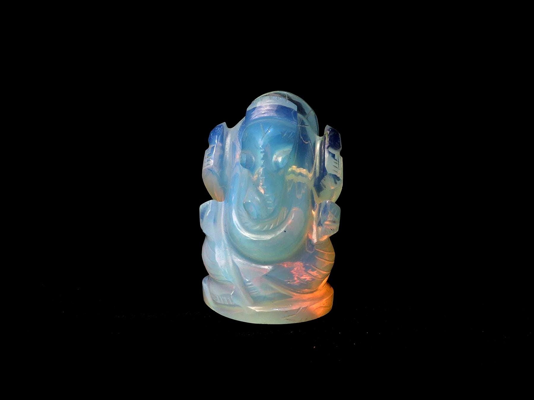 Opal Ganesha Pocket Statue: Hand Carved Lucky Charm Travel Talisman