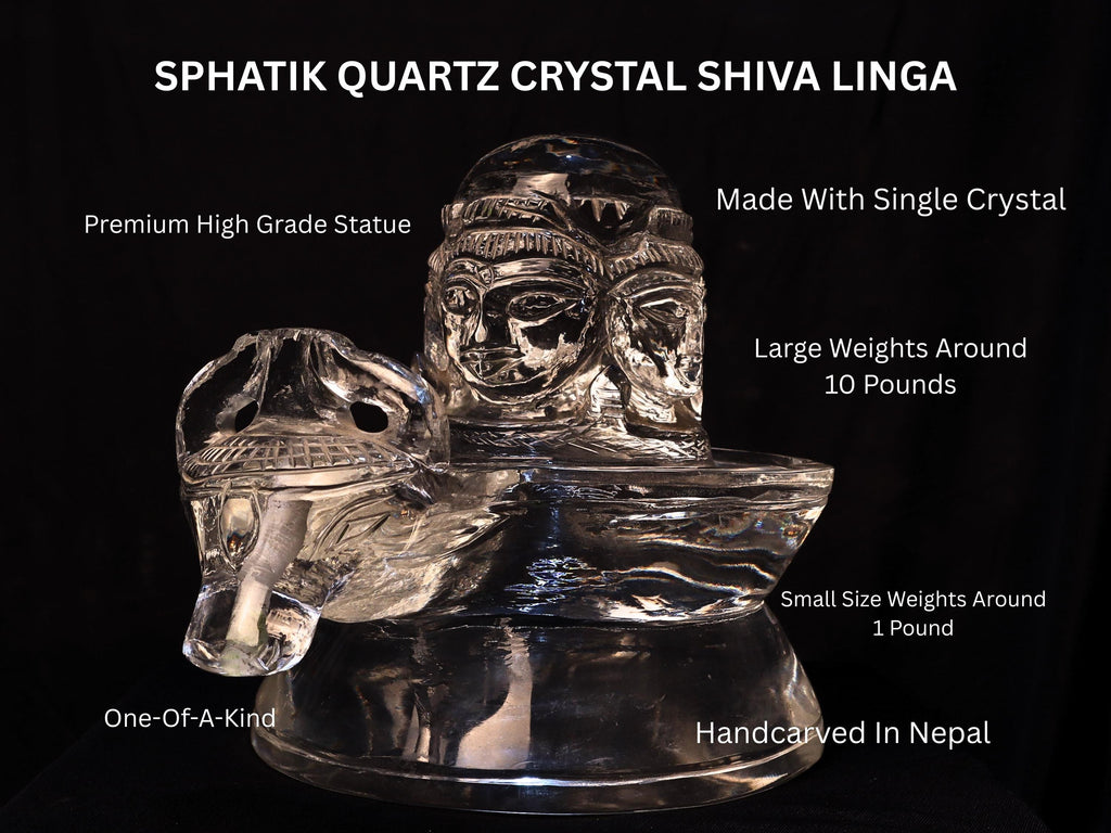 Hand-Carved Sphatik Shiva Linga Statue: Quartz Crystal with Nandi, Himalayan Temple Art
