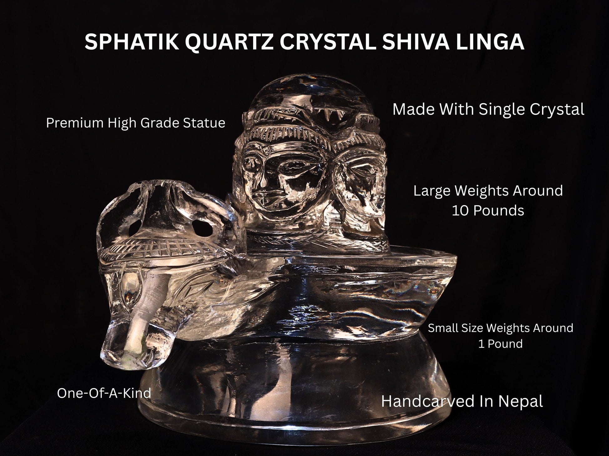 Hand-Carved Sphatik Shiva Linga Statue: Quartz Crystal with Nandi, Himalayan Temple Art