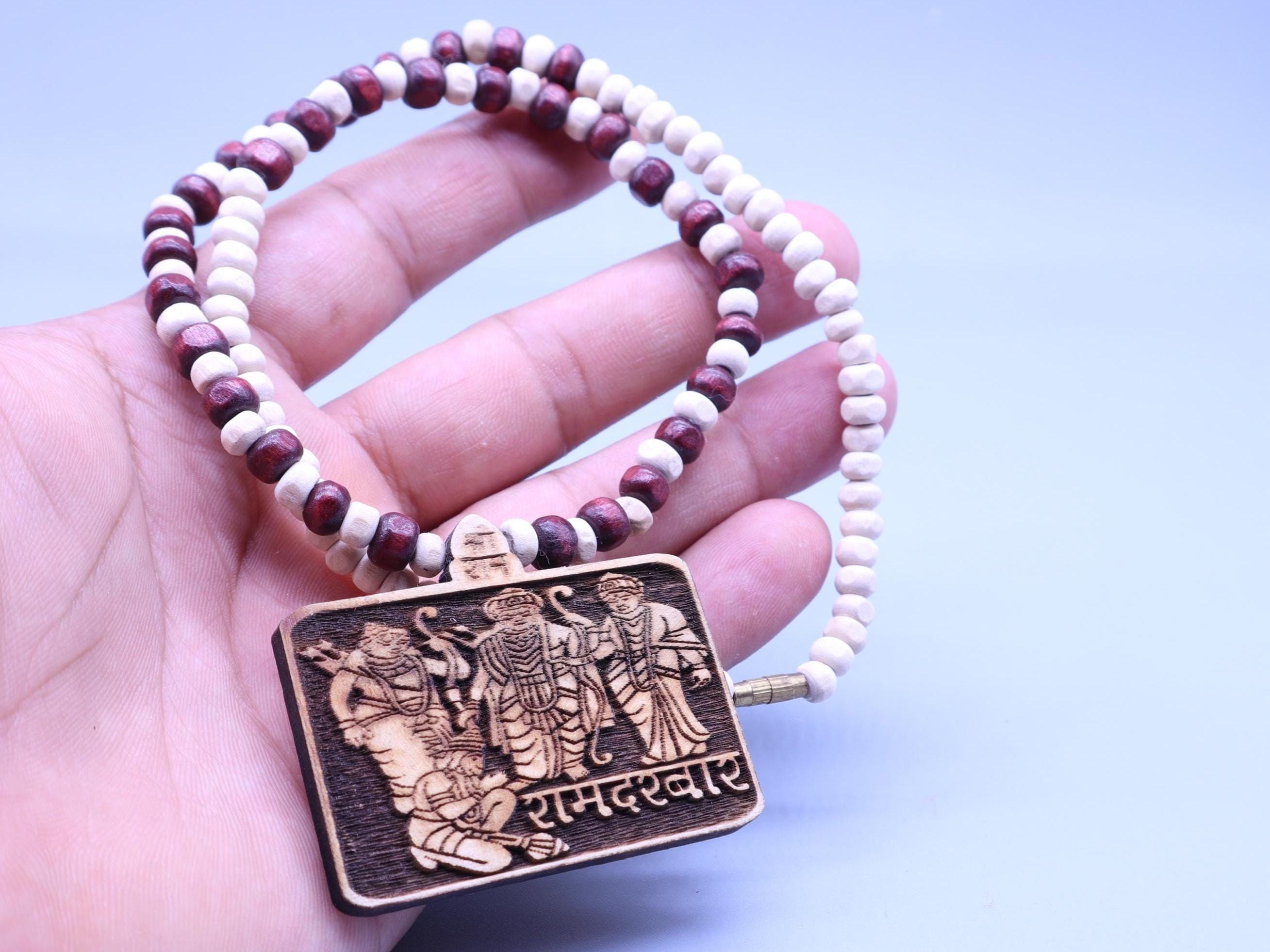 Tulsi Bead Ramayana Mala: Hand-Carved Hanuman Pendant