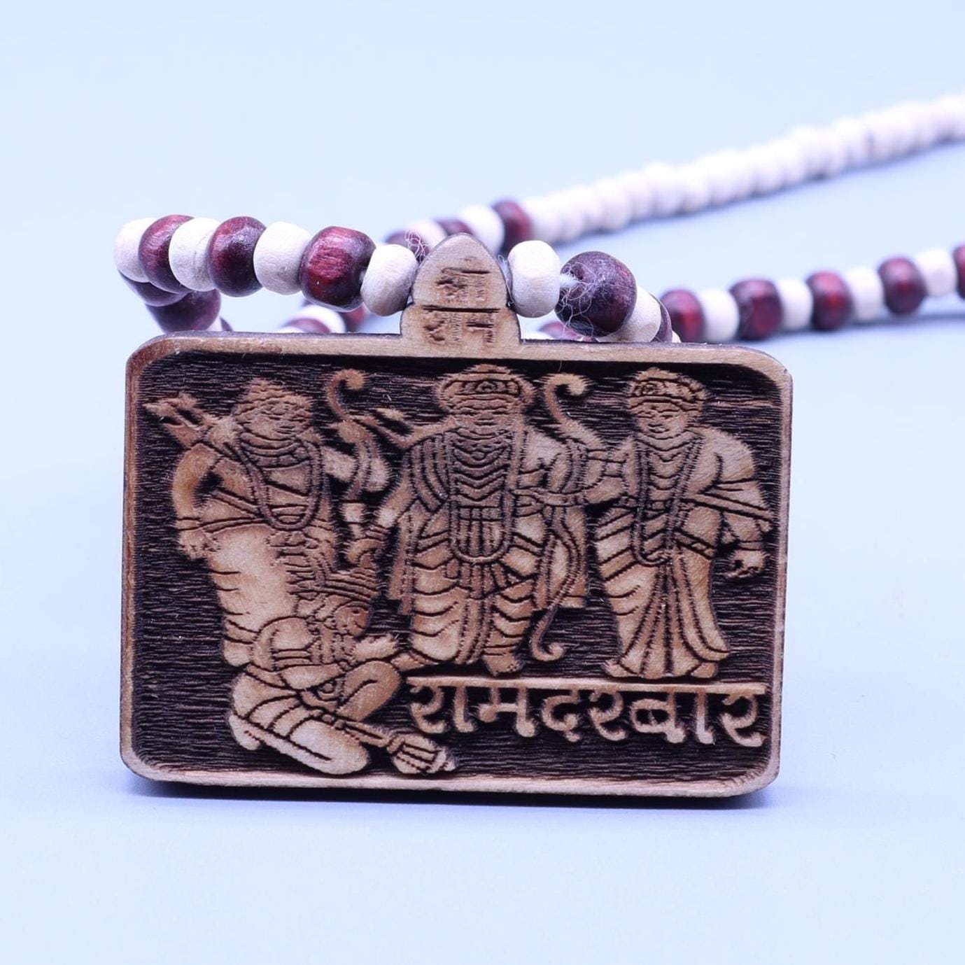 Tulsi Bead Ramayana Mala: Hand-Carved Hanuman Pendant