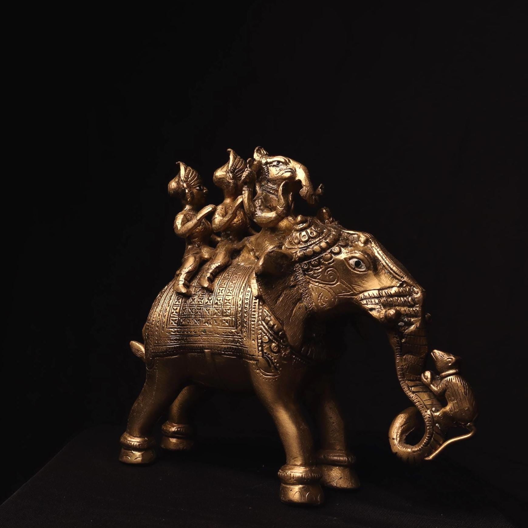 Antique Brass Ganesh Statue: Riddhi Siddhi, Handmade Nepal Idol