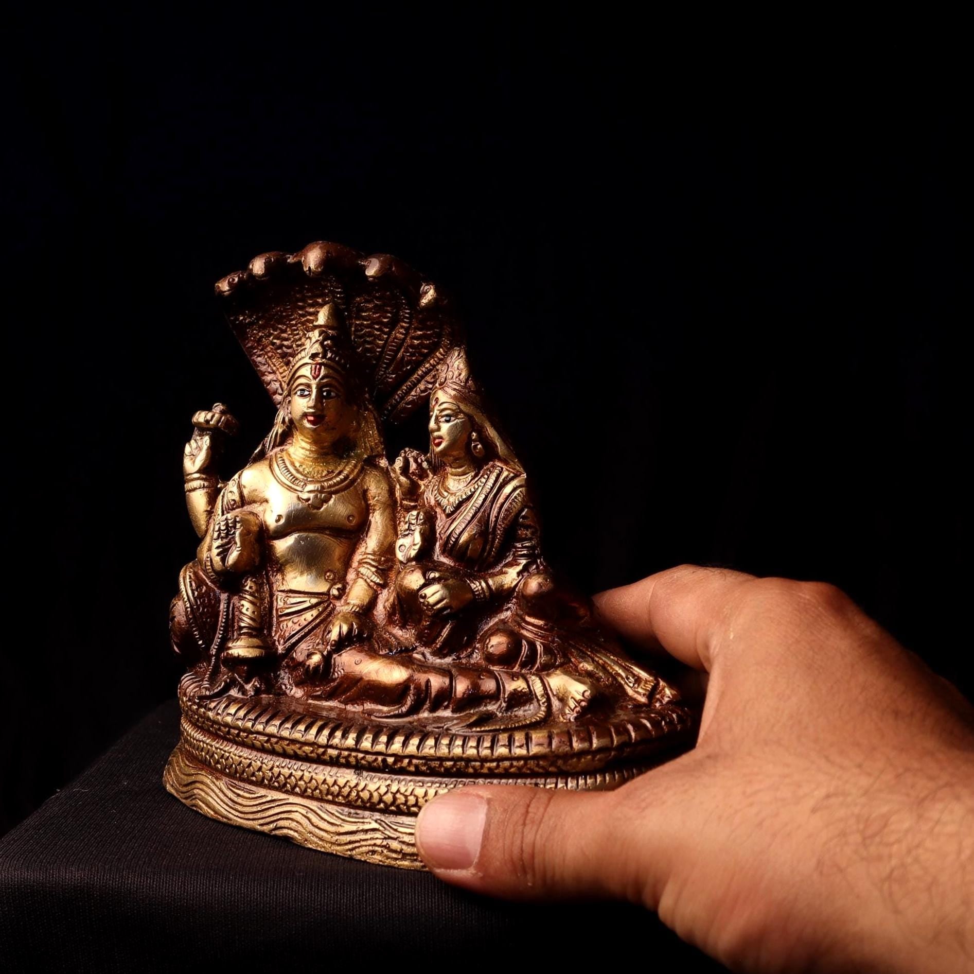 Handmade Brass Laxmi Narayan Statue: Hindu Temple Decor