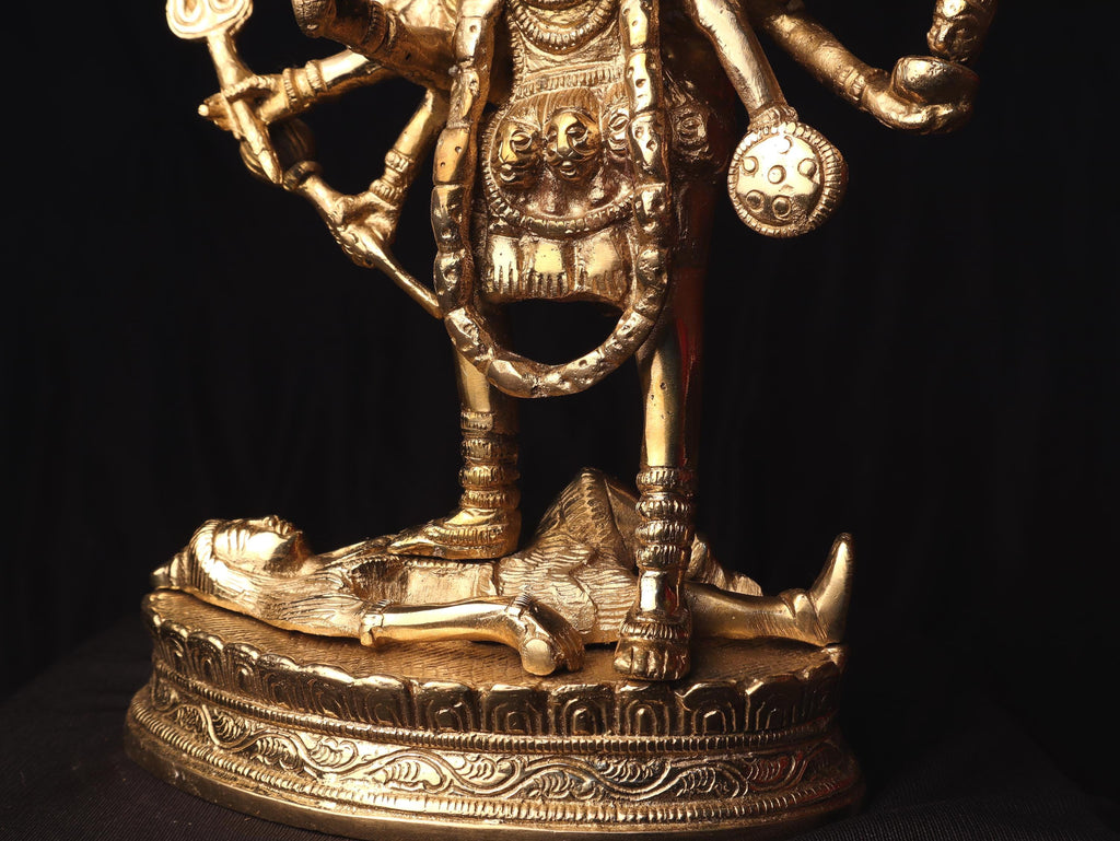 Large Brass Kali Ma Statue: Fierce Divine Goddess Idol, Nepal