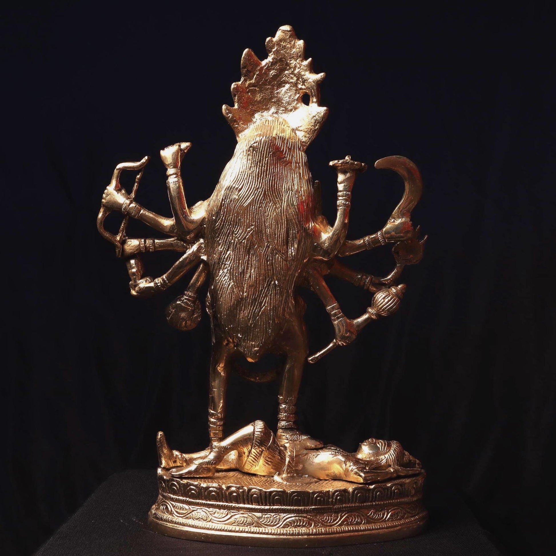 Large Brass Kali Ma Statue: Fierce Divine Goddess Idol, Nepal