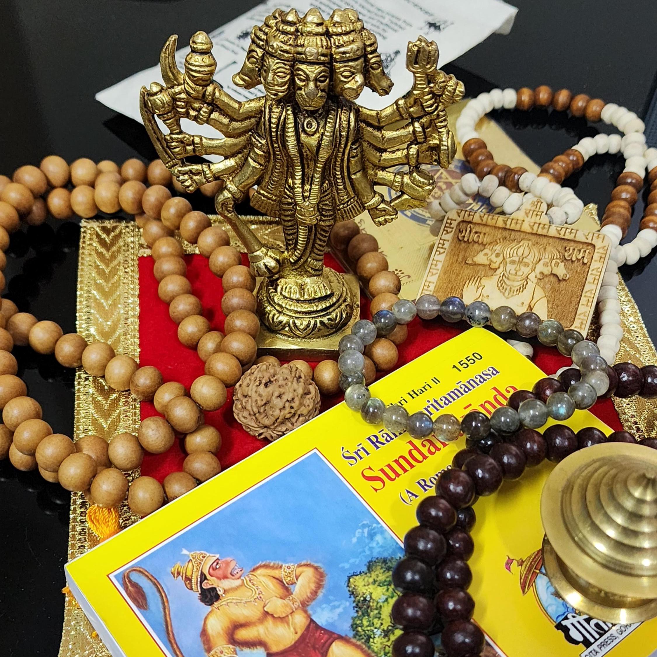Hanuman Gift Box: Brass Statue, Sandalwood Mala, Labradorite Bracelet