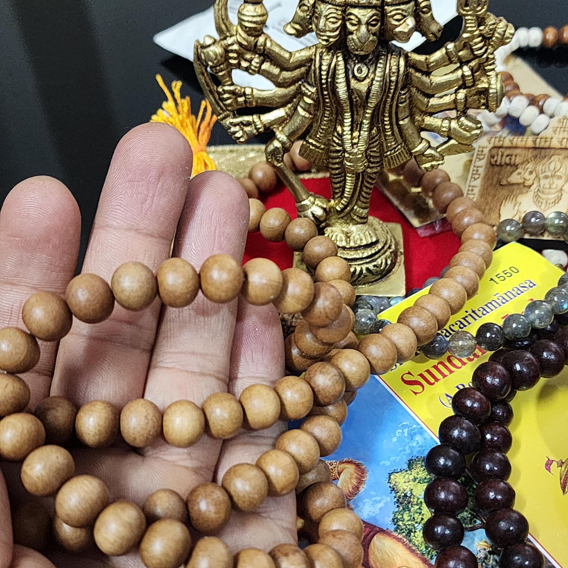 Hanuman Gift Box: Brass Statue, Sandalwood Mala, Labradorite Bracelet