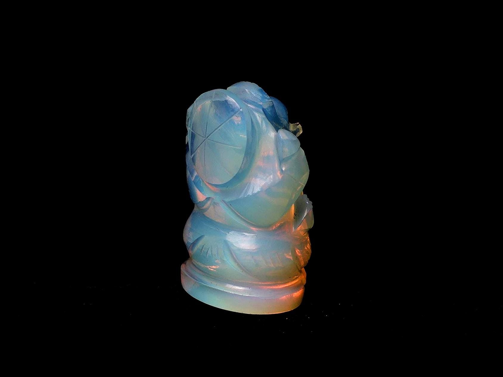 Opal Ganesha Pocket Statue: Hand Carved Lucky Charm Travel Talisman