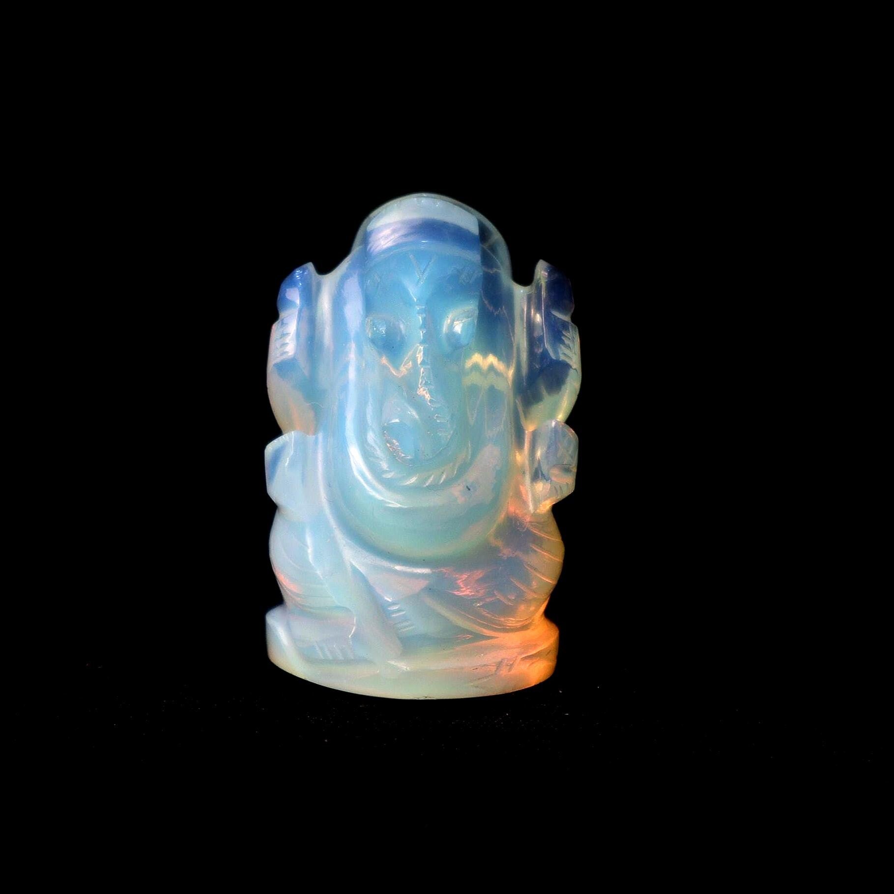 Opal Ganesha Pocket Statue: Hand Carved Lucky Charm Travel Talisman