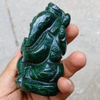 Hand Carved Green Jade Ganesha Statue: Hindu Shrine Decor