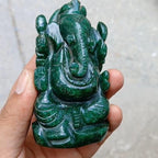 Hand Carved Green Jade Ganesha Statue: Hindu Shrine Decor