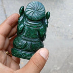 Hand Carved Green Jade Ganesha Statue: Hindu Shrine Decor