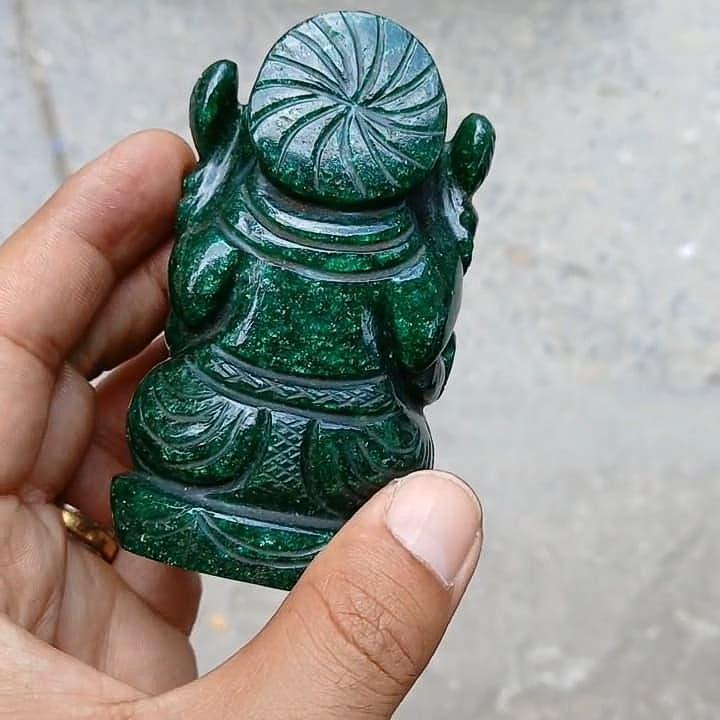 Hand Carved Green Jade Ganesha Statue: Hindu Shrine Decor
