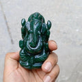 Hand Carved Green Jade Ganesha Statue: Hindu Shrine Decor