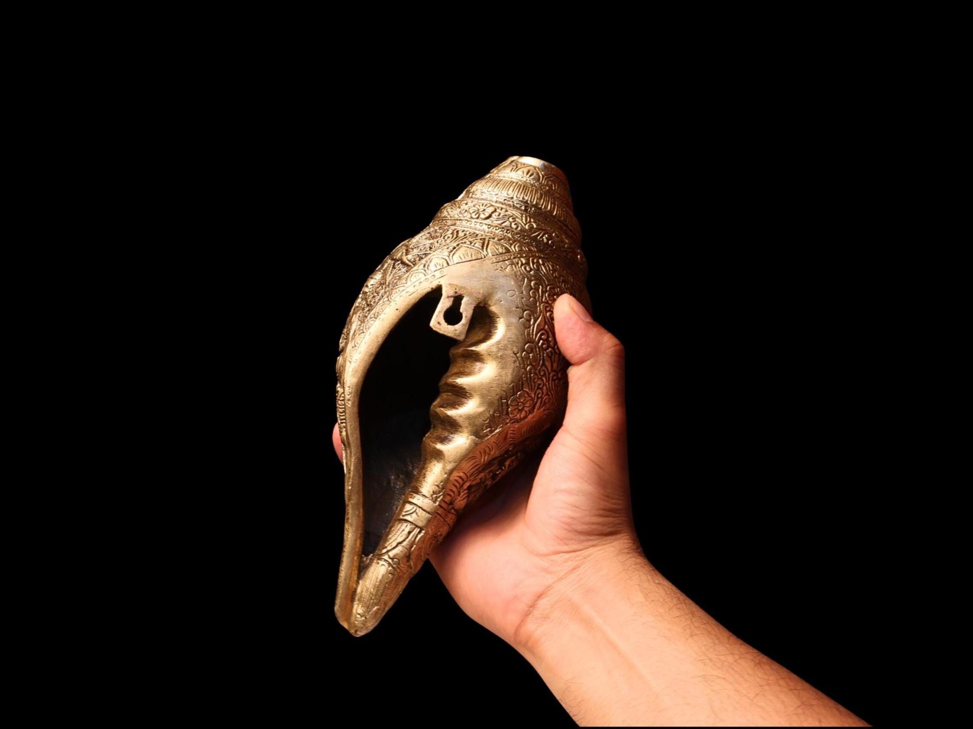 Ma Durga Brass Conch Shell: Hindu Goddess Shrine Decor, Nepal