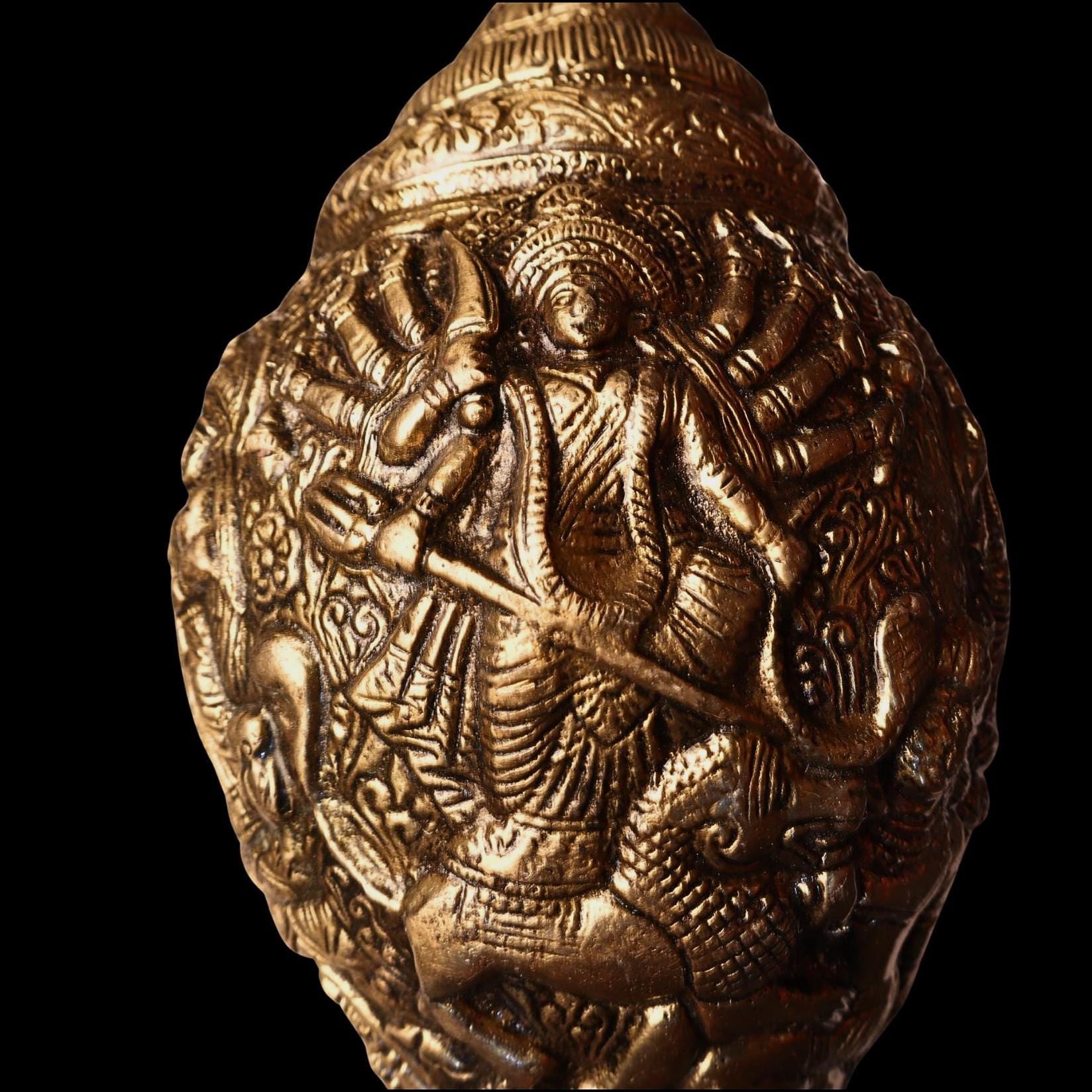 Ma Durga Brass Conch Shell: Hindu Goddess Shrine Decor, Nepal
