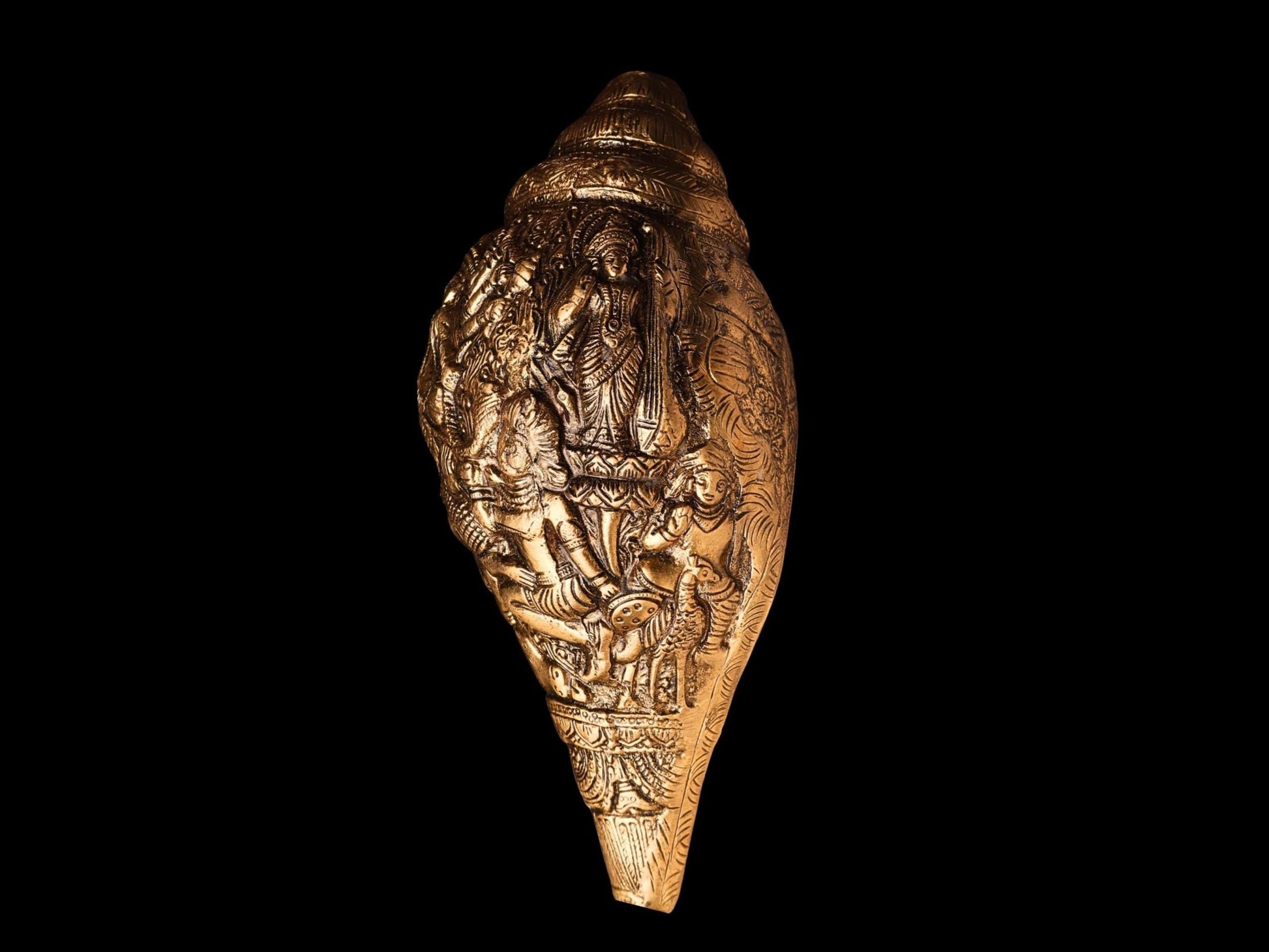 Ma Durga Brass Conch Shell: Hindu Goddess Shrine Decor, Nepal
