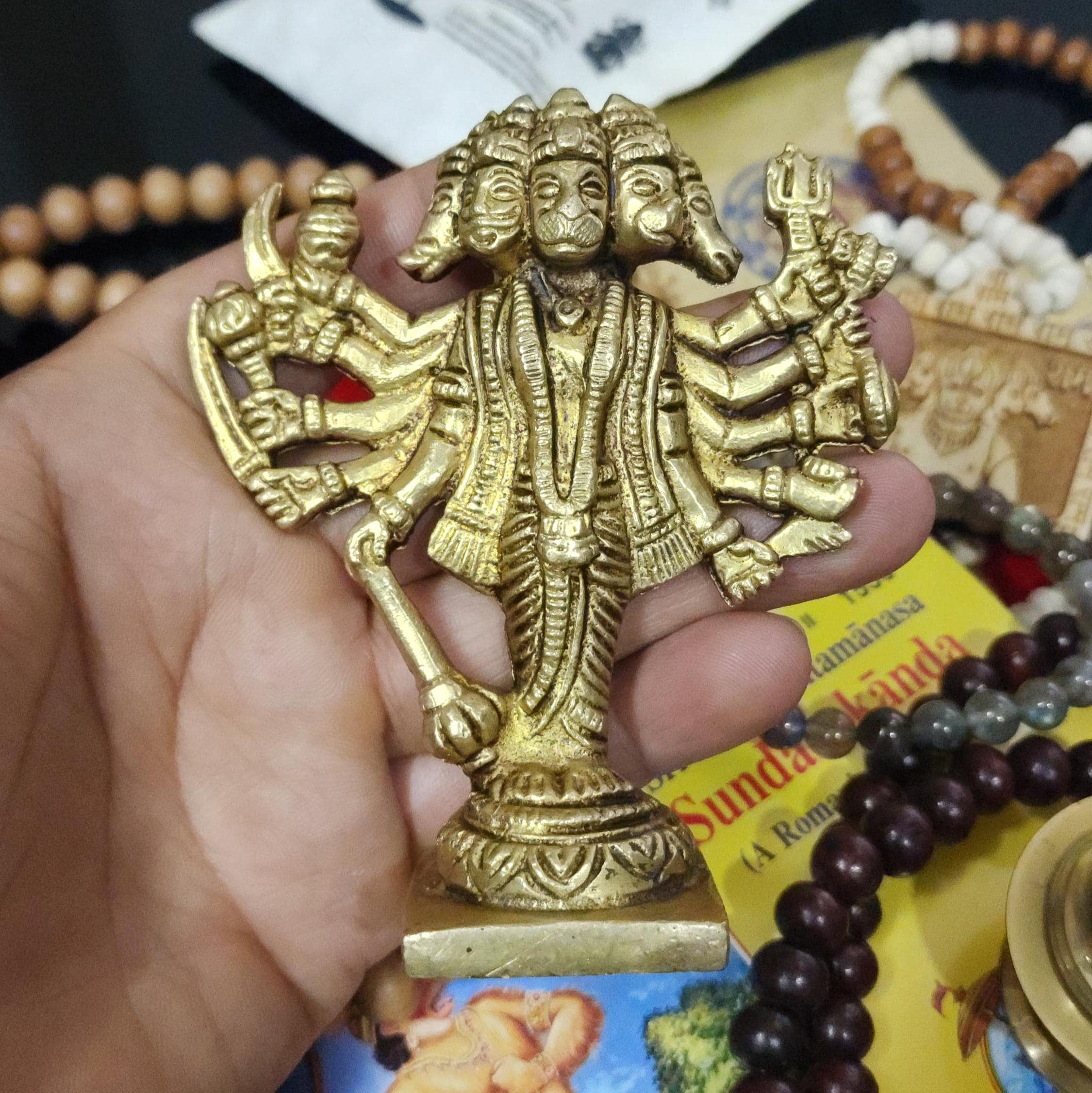 Hanuman Gift Box: Brass Statue, Sandalwood Mala, Labradorite Bracelet