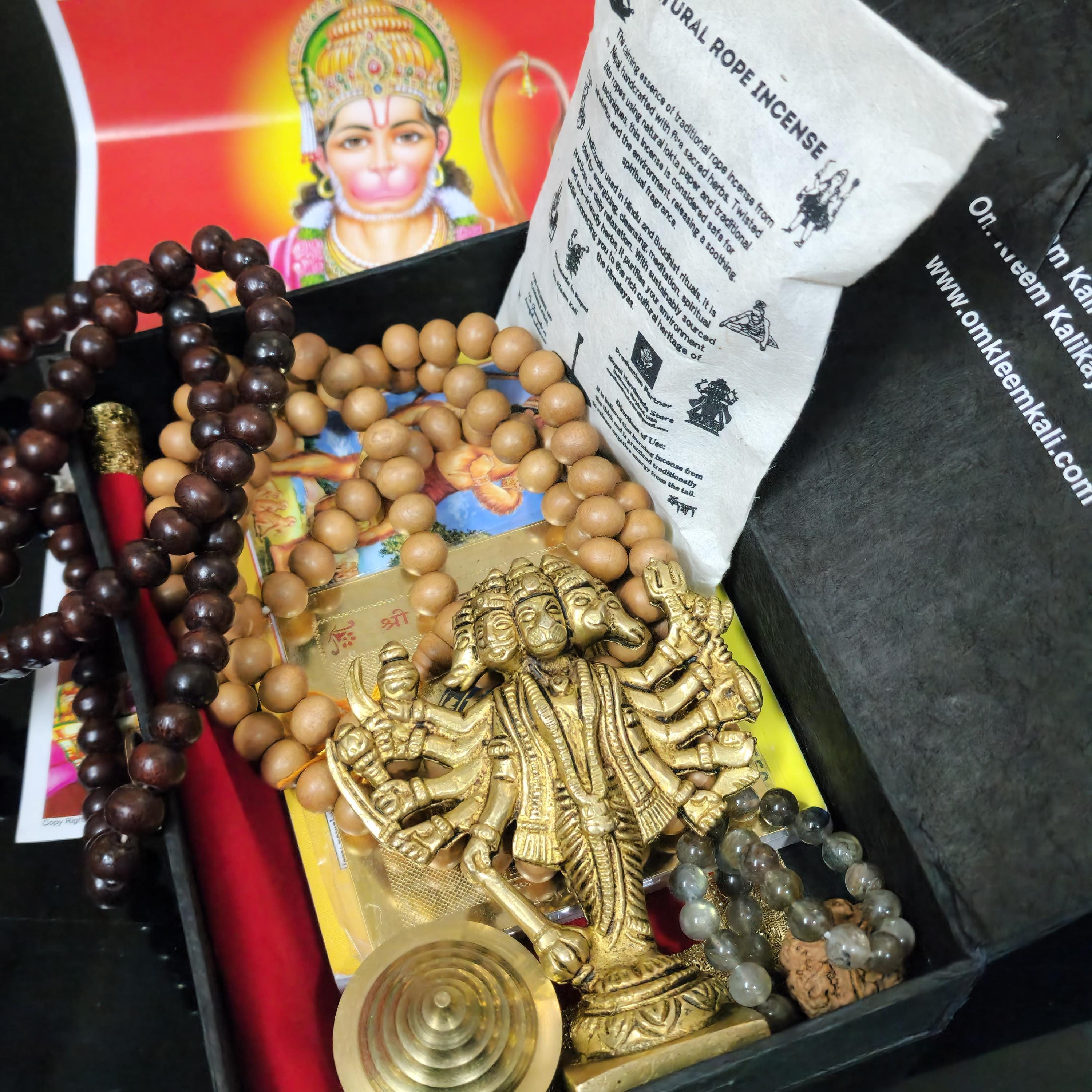 Hanuman Gift Box: Brass Statue, Sandalwood Mala, Labradorite Bracelet