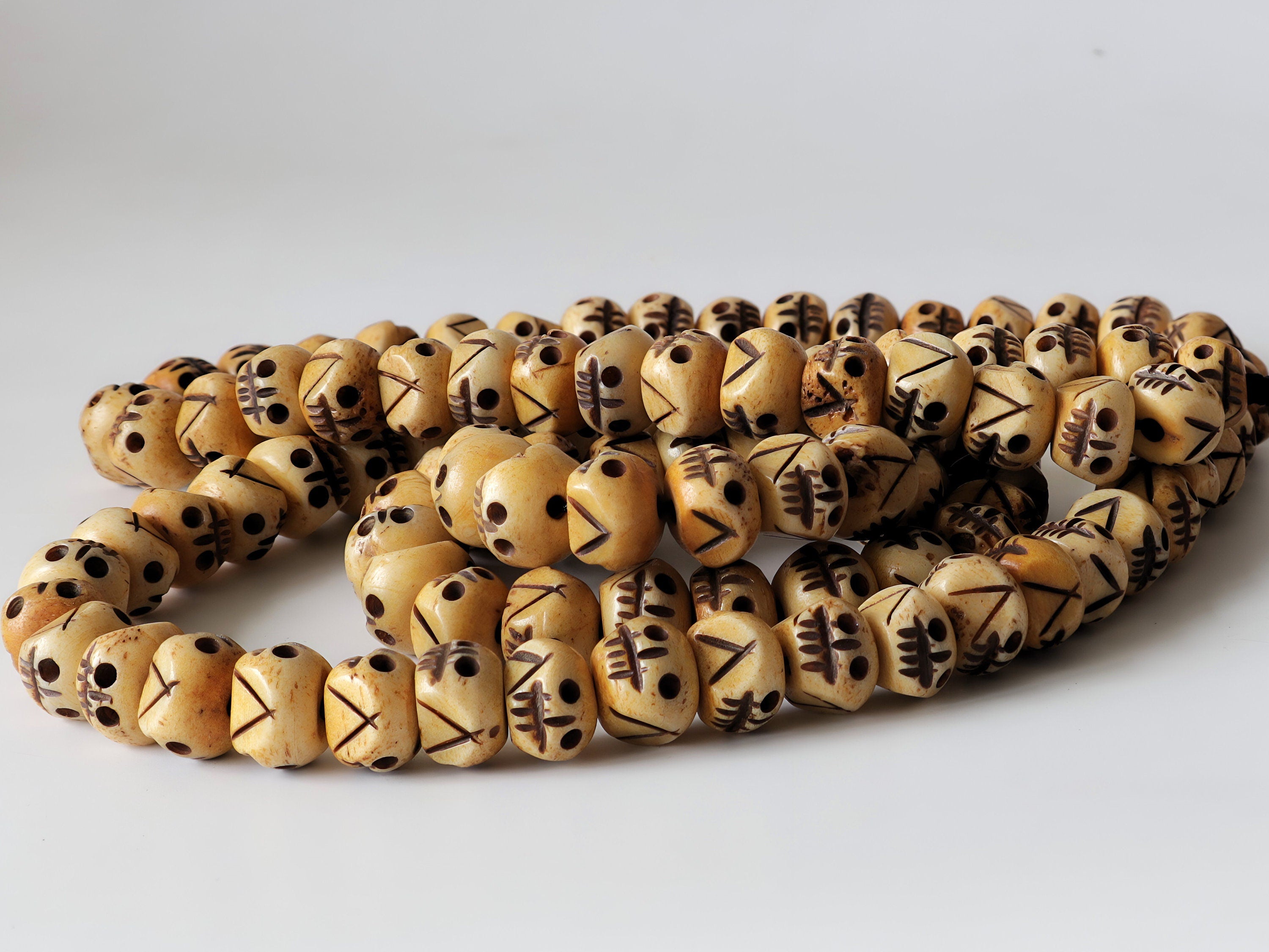 Tibetan Bone Hand Carved Prayer Beads Mala