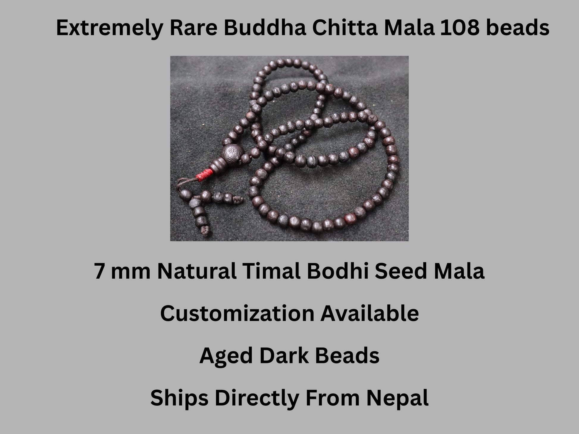 Rare 7mm Bodhi Seed Prayer Beads: Buddha Chitta Mala From Nepal