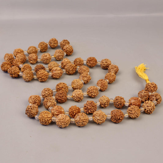4 Mukhi Rudraksha Sphatik Mala, Powerful Nepal Rudraksha 54+1 Japa Beads