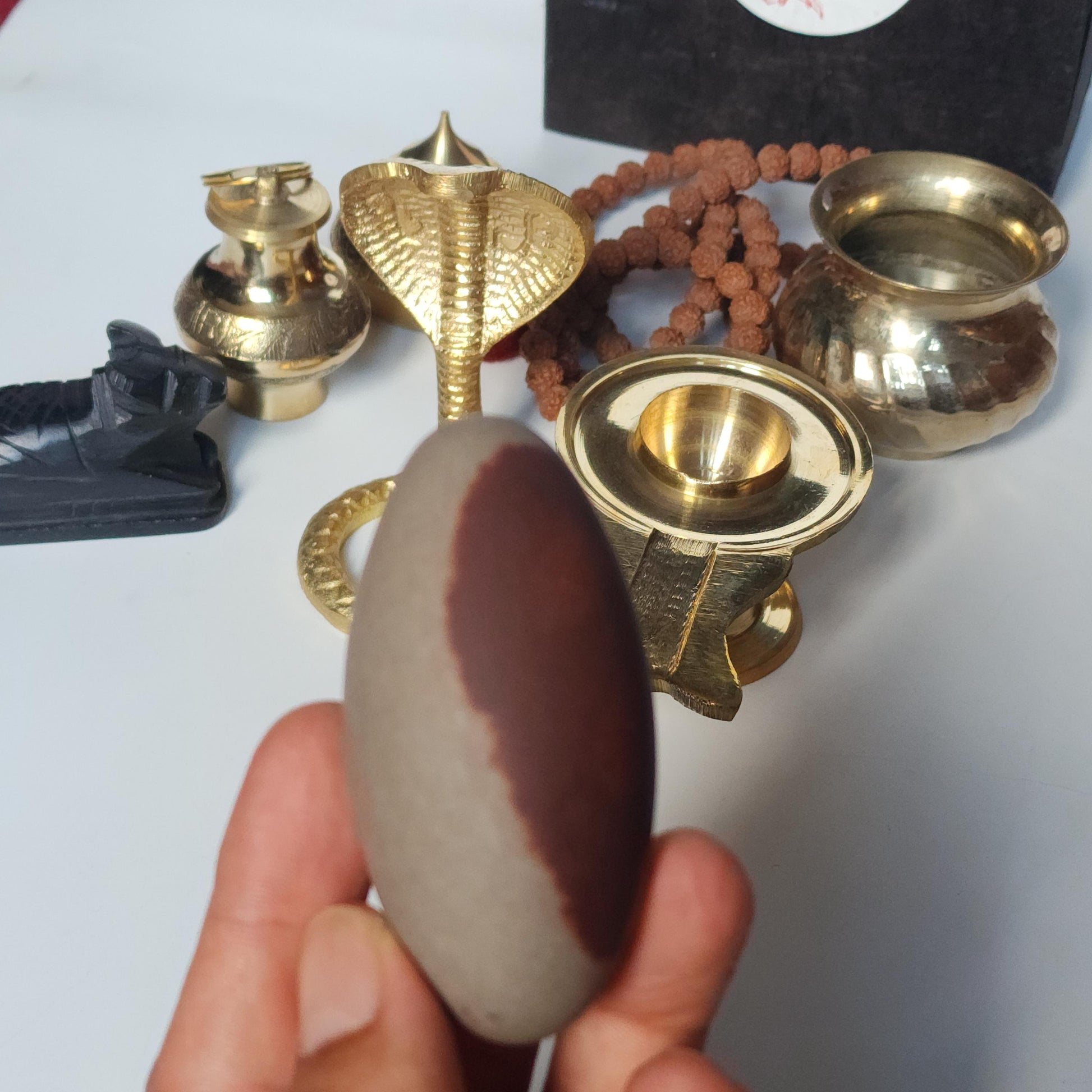 Narmada Shiva Lingam Gift Box: Sacred Hindu Puja Set, Handmade in Nepal