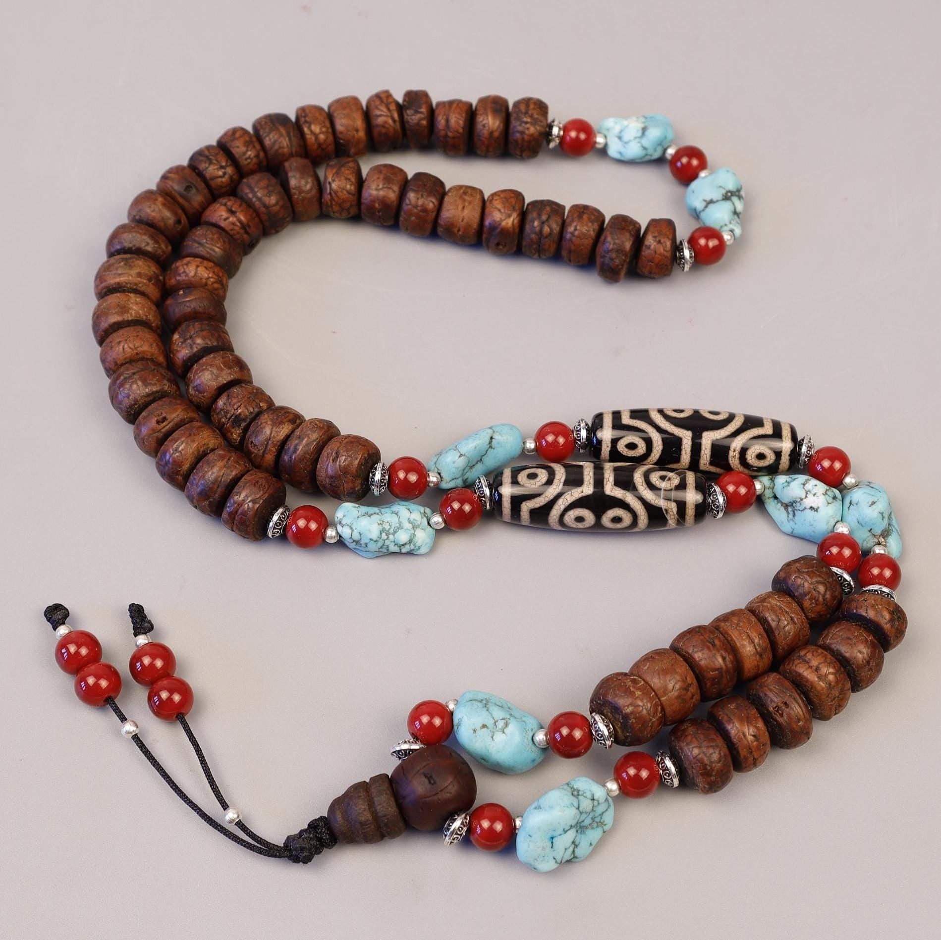 Bodhi Seed Dzi Eye Mala, Tibetan Aged Buddhist Mala, Free Bracelet