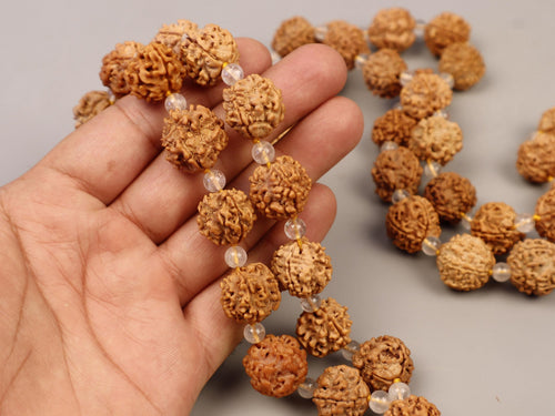4 Mukhi Rudraksha Sphatik Mala, Powerful Nepal Rudraksha 54+1 Japa Beads