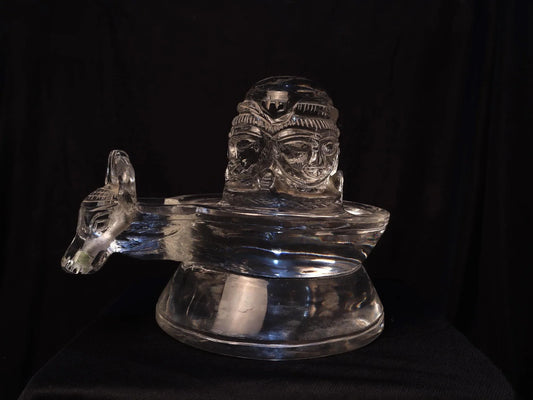 Sphatik Shiva Linga Statue: Hand-Carved Quartz Crystal, Himalayan Temple Art