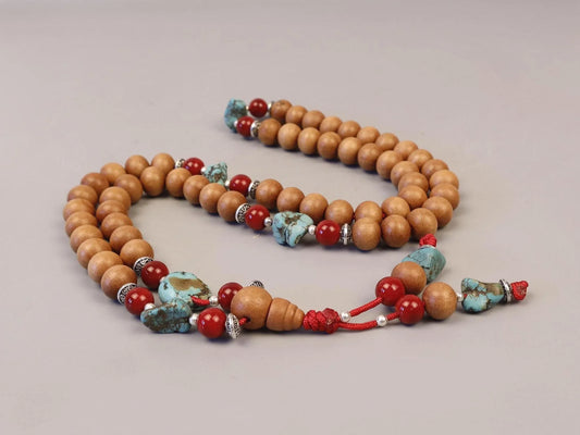 Tibetan Sandalwood Turquoise Mala, Protective Buddhist Necklace