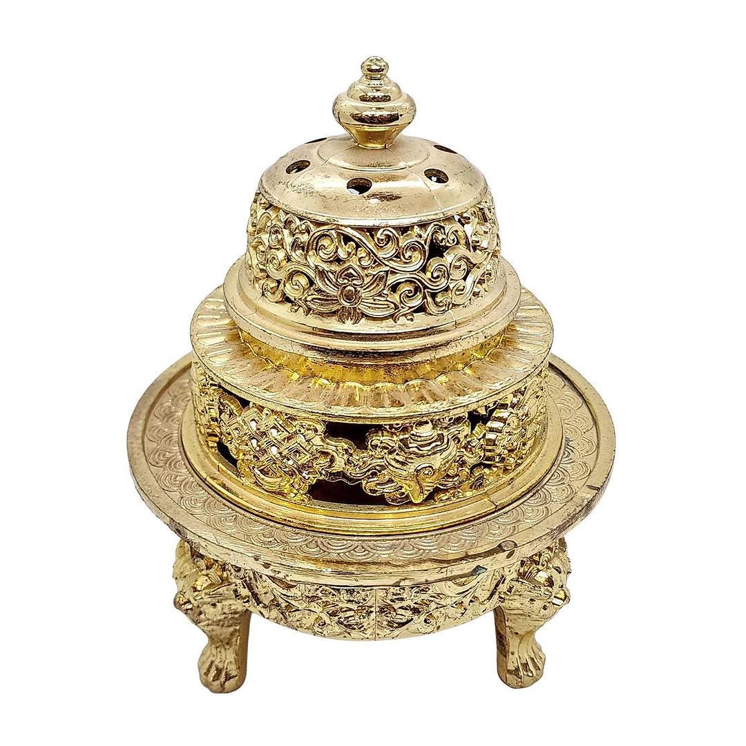 Tibetan Incense Burner With Lid For Sang Offering And Buddhist Altar