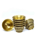 Buddhist Water Offering Brass Bowl With Engraving Set Of 7, 8 Auspicious Symbols