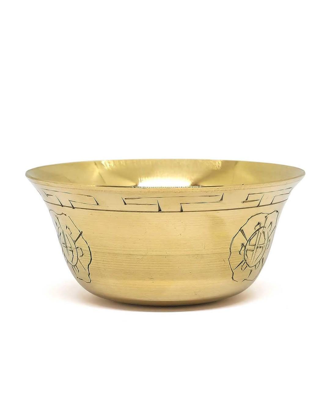 Tibetan Water Offering Brass Bowl With Engraving Set Of 7