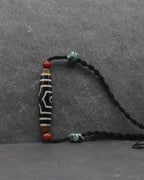 Antique Tibetan Dzi Mala, Guru Rinpoche Three Realms Dzi Bead, 58x12 mm, 30 Years Old, Spiritual Gift