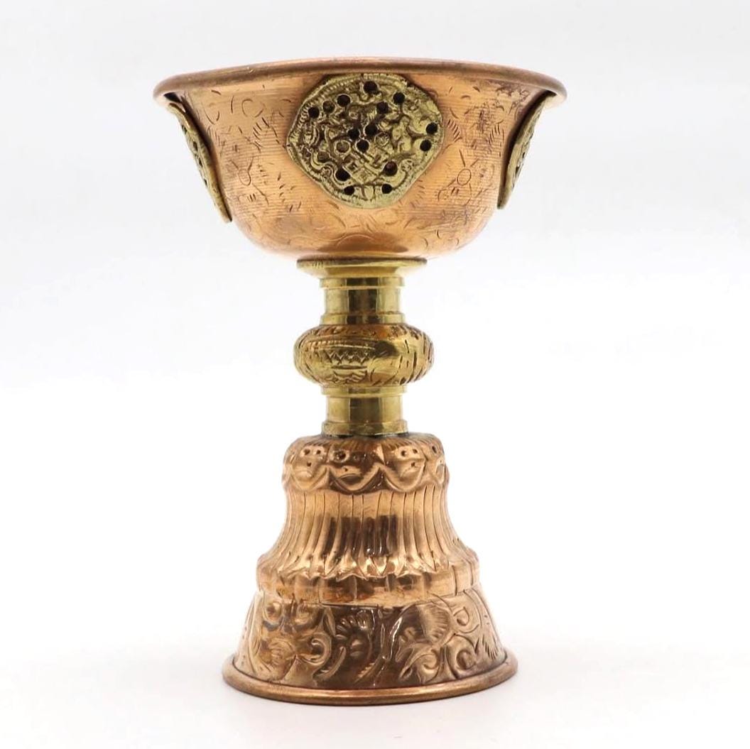 Tibetan Copper Butter Lamp For Shrine and Sacred Light Offering