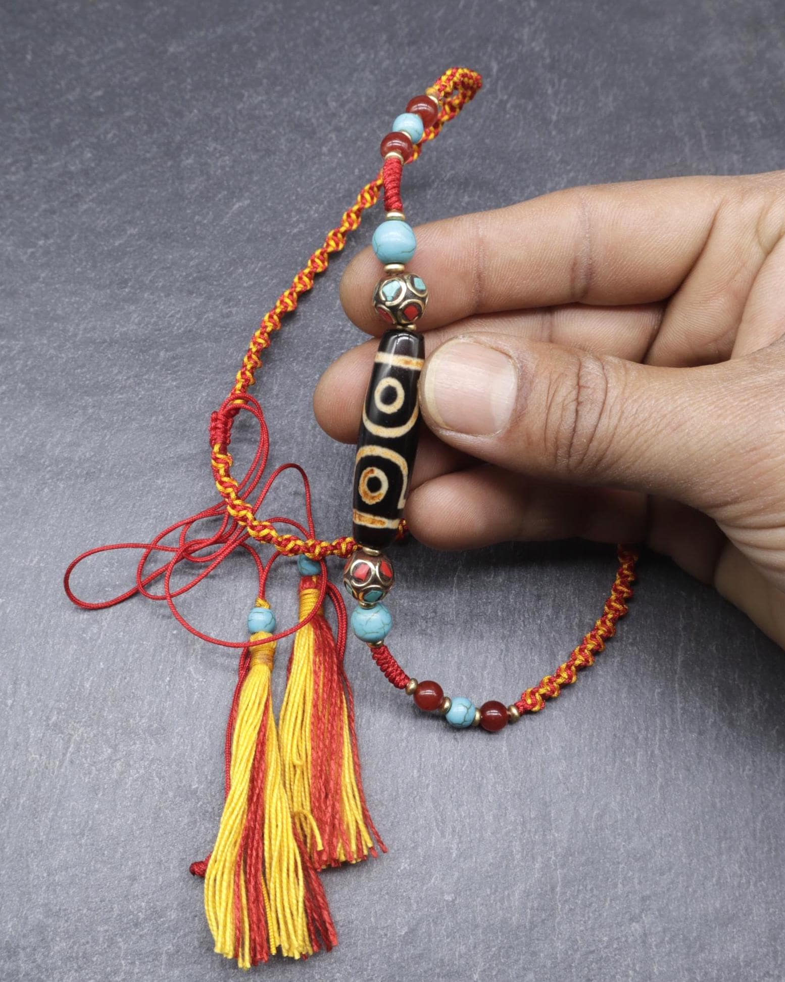 Antique Tibetan Dzi Bead Necklace, Old 3 Eye Himalayan Protection Amulet